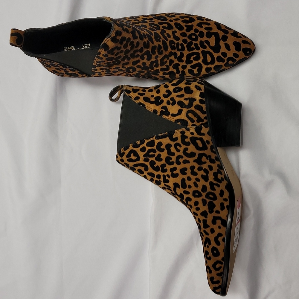 Diane von Furstenberg 6 Leopard Print Chelsea Boot Flocked Suede